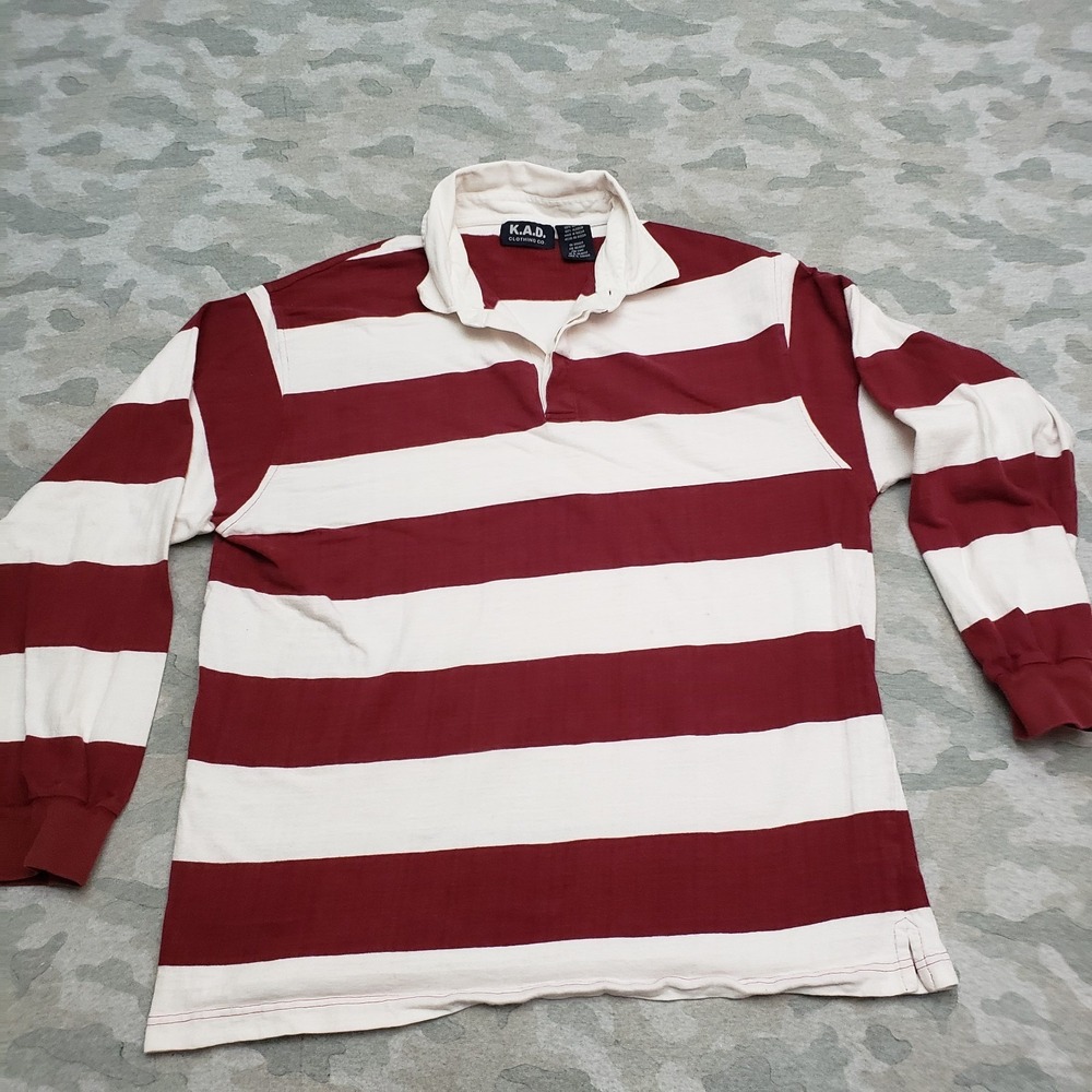 Vintage K.A.D. Rugby Polo Shirt Mens XL Red Long Sleeve Big Strip